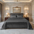 Grey king size bamboo silk bedsheet set by Lilac Hercules, showcasing smooth, luxurious fabric and elegant bedding design.