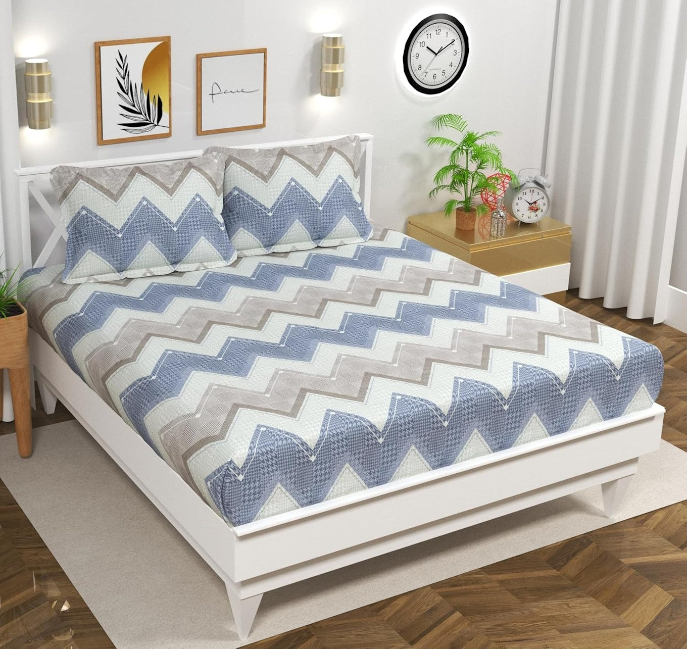 Beige wave print Cotton Feel bedsheet set from Lilac Hercules, featuring a soft, textured fabric for a cozy bedroom look.