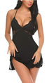 Black halter lace chemise babydoll lingerie for women, size M, featuring delicate lace details and a flattering fit.