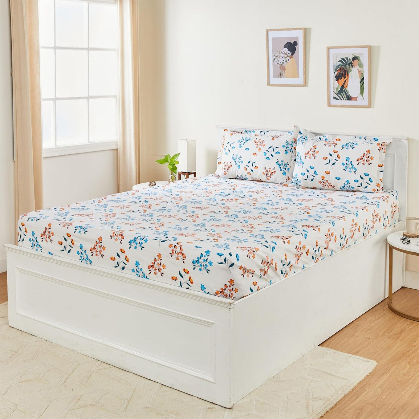 Violet Achilles gold floral cotton king bedsheet with elegant floral pattern, ideal for a luxurious home bedding setup.