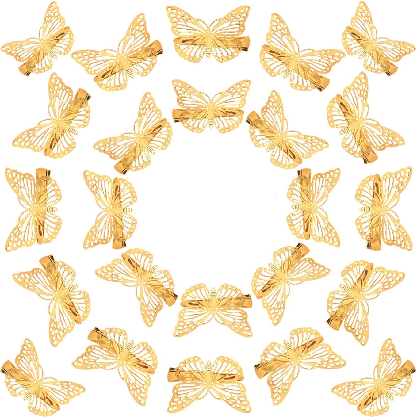 Set of six gold butterfly hair clips by Beige Eros, stylish accessories for hair styling and decorative hair accessories.