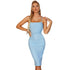 Light blue ruched bodycon midi dress for women by Chocolate Themis, featuring a fitted design and elegant style.