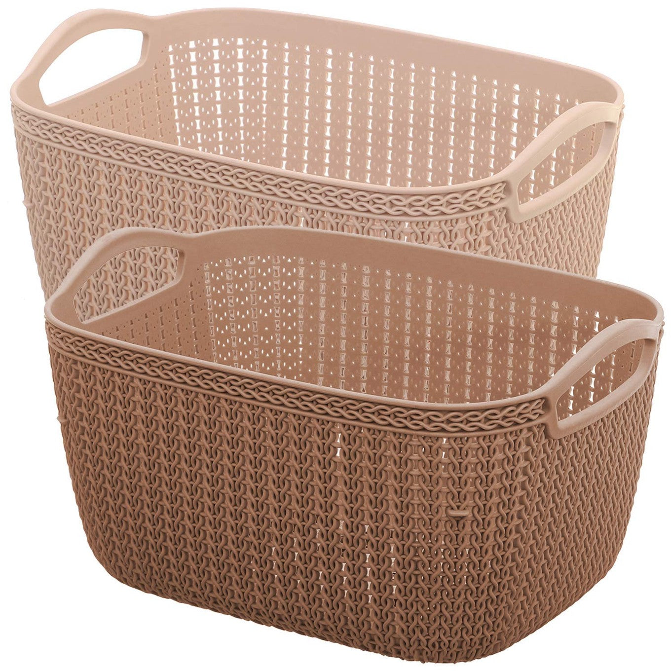 Amber Coco plastic storage basket with handles, versatile home organization container shown with open top and sturdy design.