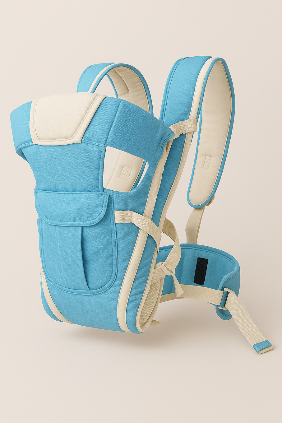 Gray Themis 4-in-1 adjustable baby sitting carrier bag in blue and white, showing its versatile design for kids and babies.