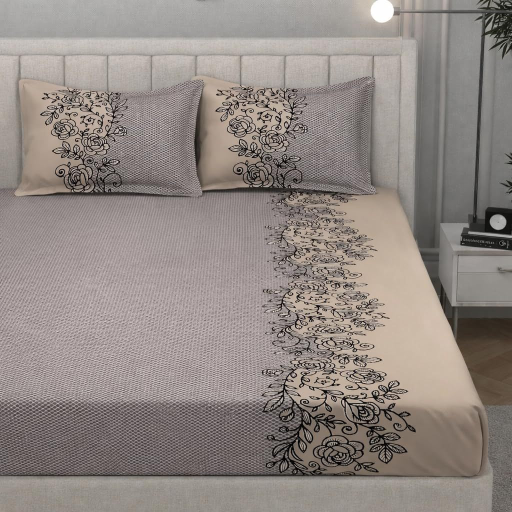 Cotton Feel King Bedsheet Coffee Set by Violet Achilles, soft and comfortable for a cozy bedroom decor.