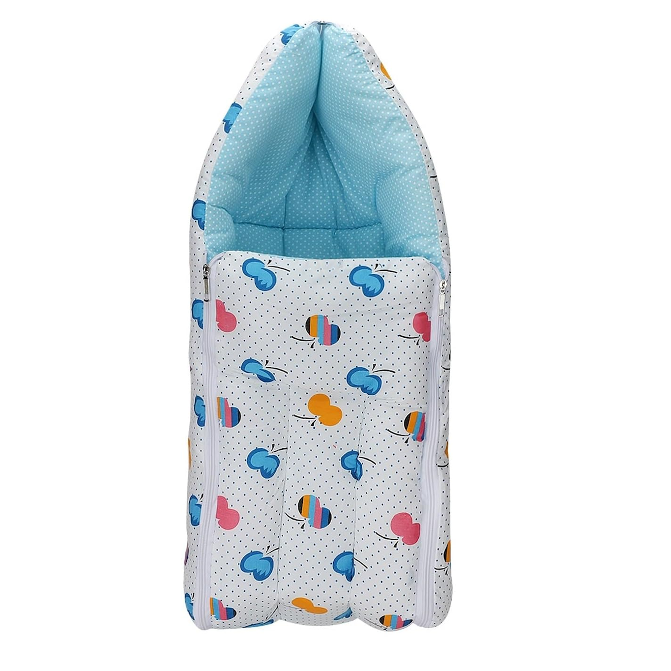 Amaranth Smokey blue baby carrier with cheerful printed design, suitable for newborn to toddler ages 0-6 months.