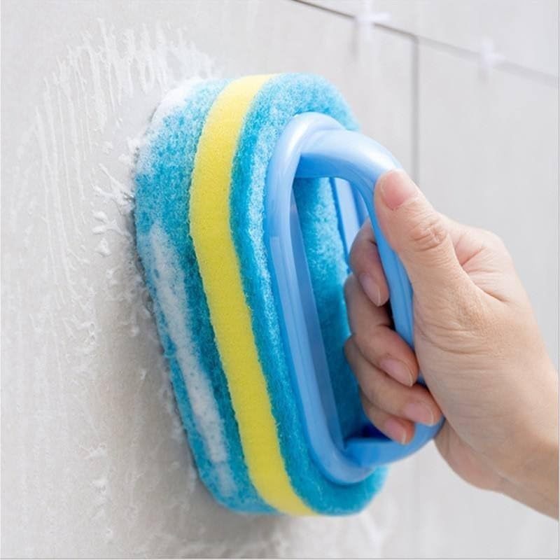 Pear Eucalyptus sponge cleaning brush for kitchen and home use, with a green handle and durable scrubbing surface.