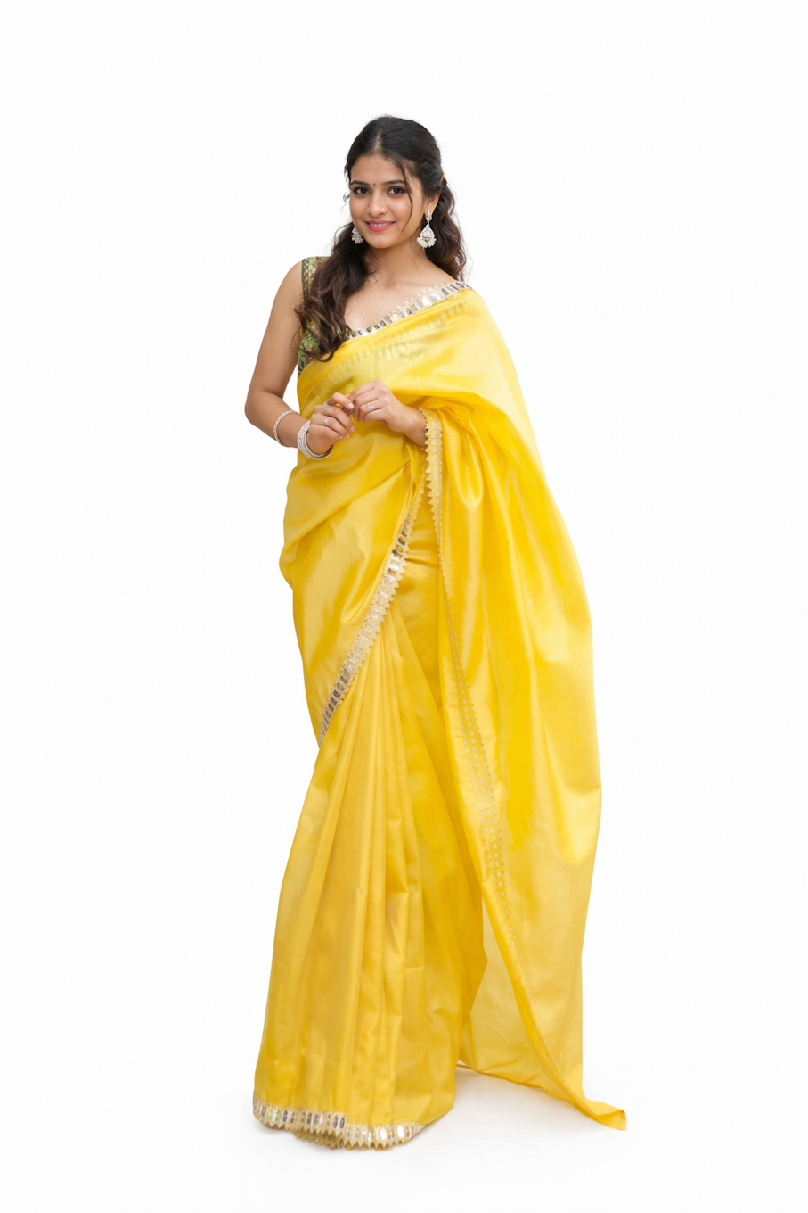 Gold Clymene printed saree for women featuring vibrant patterns, perfect for daily wear, with intricate designs and lightweight fabric.