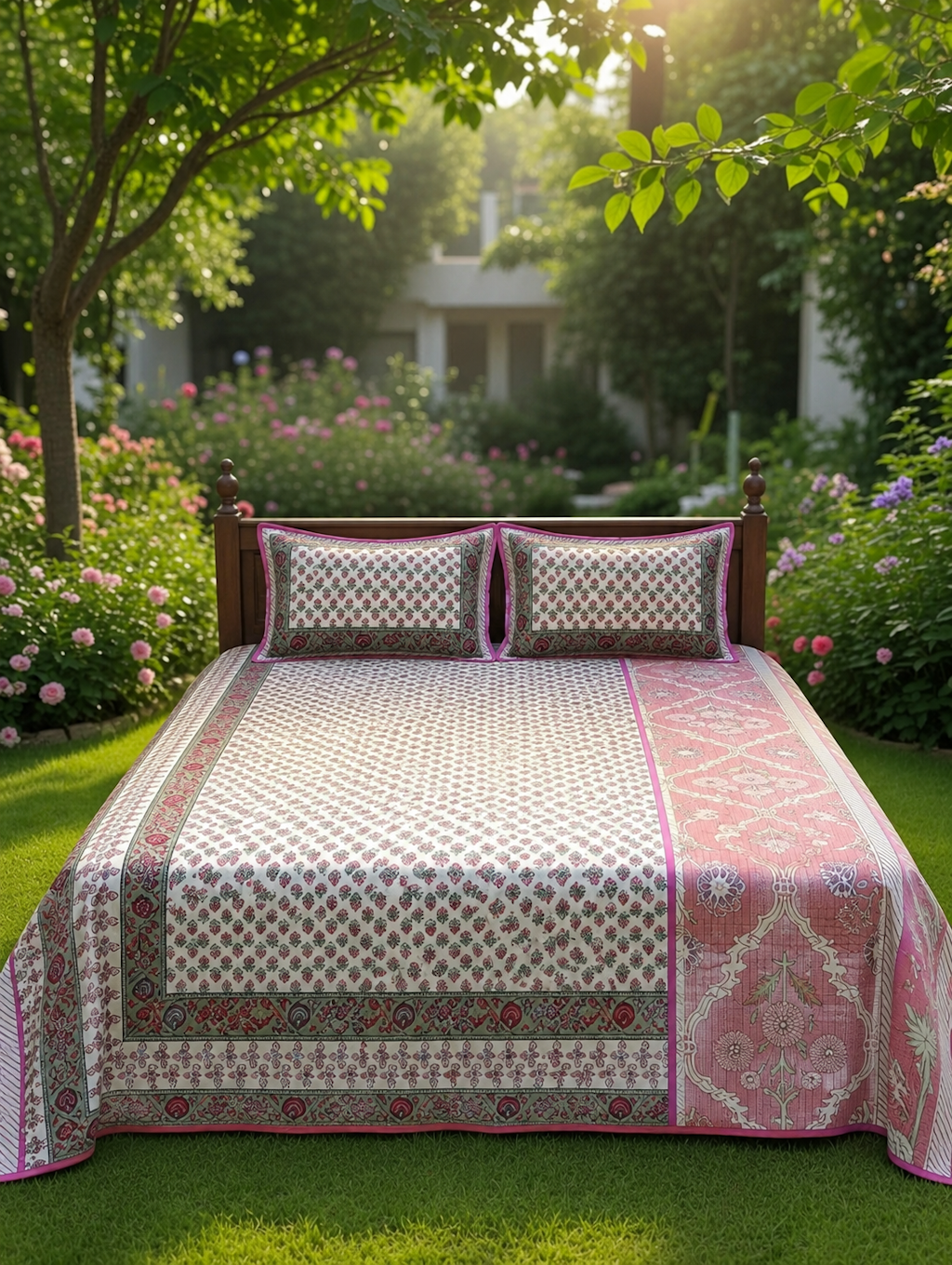 Elegant floral bedsheet by Amber Cronus featuring vibrant flower patterns, perfect for modern home bedroom decor.