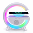 Amethyst Ophion RGB wireless charger, speaker, lamp, and clock combo for home and garden decor, with colorful lighting features.