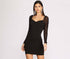 Chocolate Themis black sweetheart neckline bodycon mini dress for women, form-fitting with stylish design.