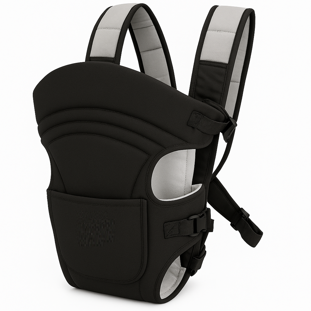Gray Themis 3-in-1 ergonomic adjustable sling carrying bag for kids and babies in black and white, shown in a versatile carrying position.
