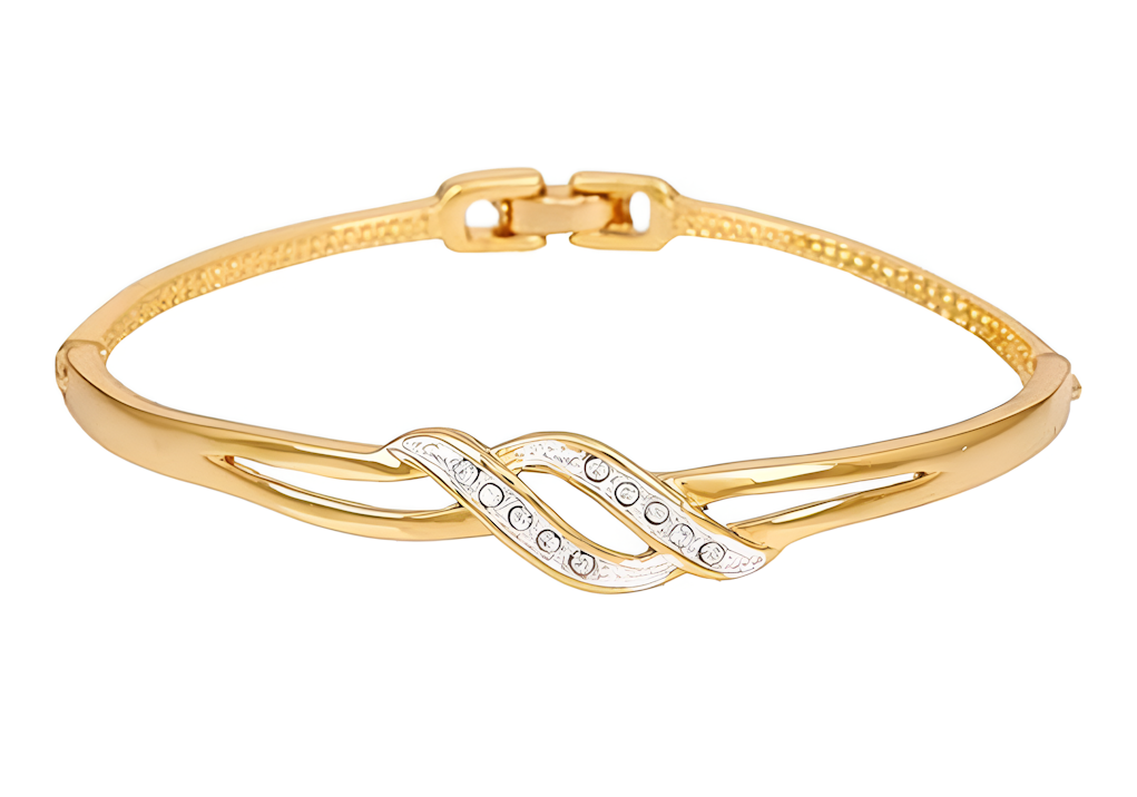 Gold plated wave design bracelet for women by Bronze Hephaestus, showcasing an elegant, flowing jewelry piece with intricate detailing.