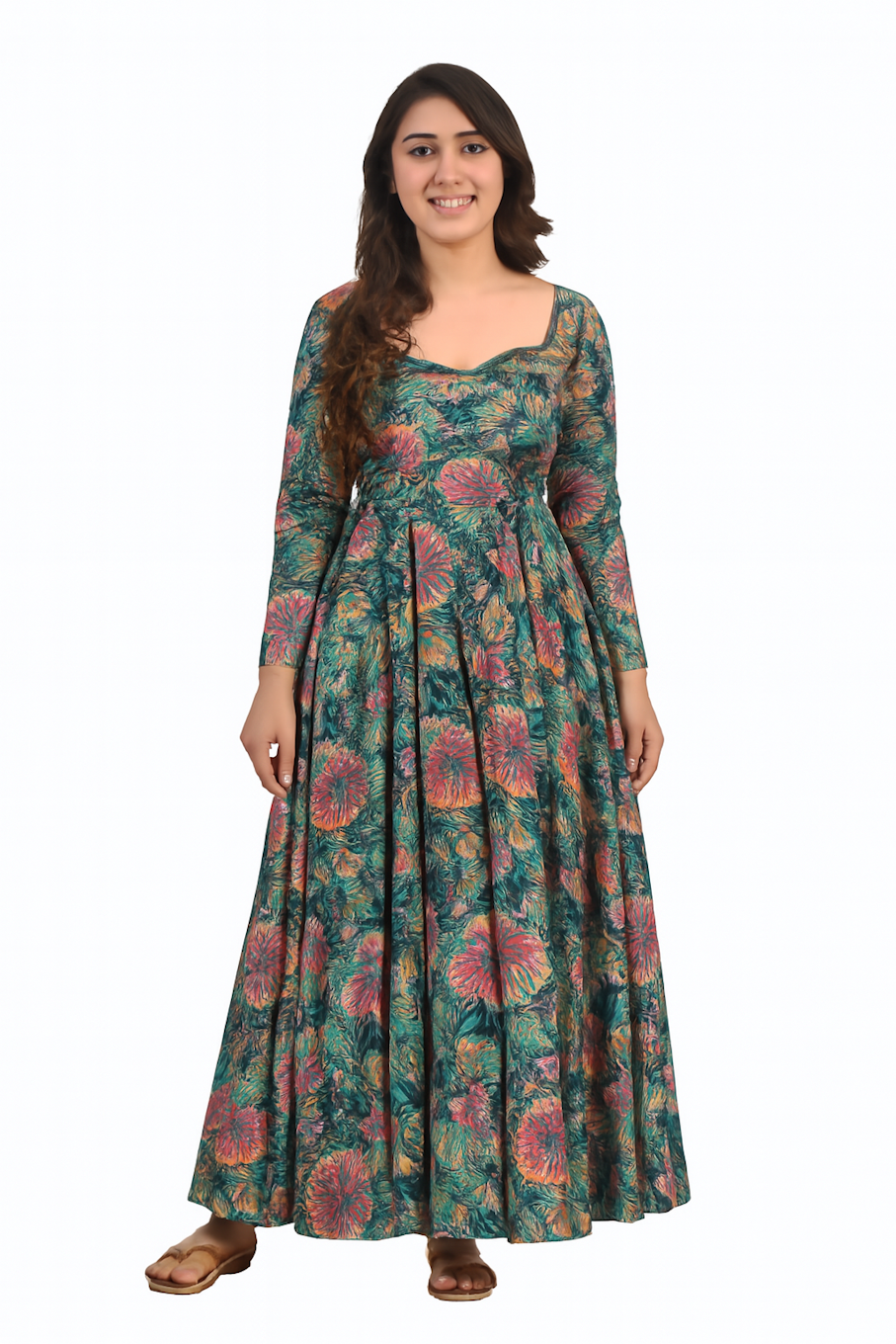 Multicolor embroidered designer gown for women by Grey Diomedes, featuring intricate embroidery and flowing fabric in size 5XL.