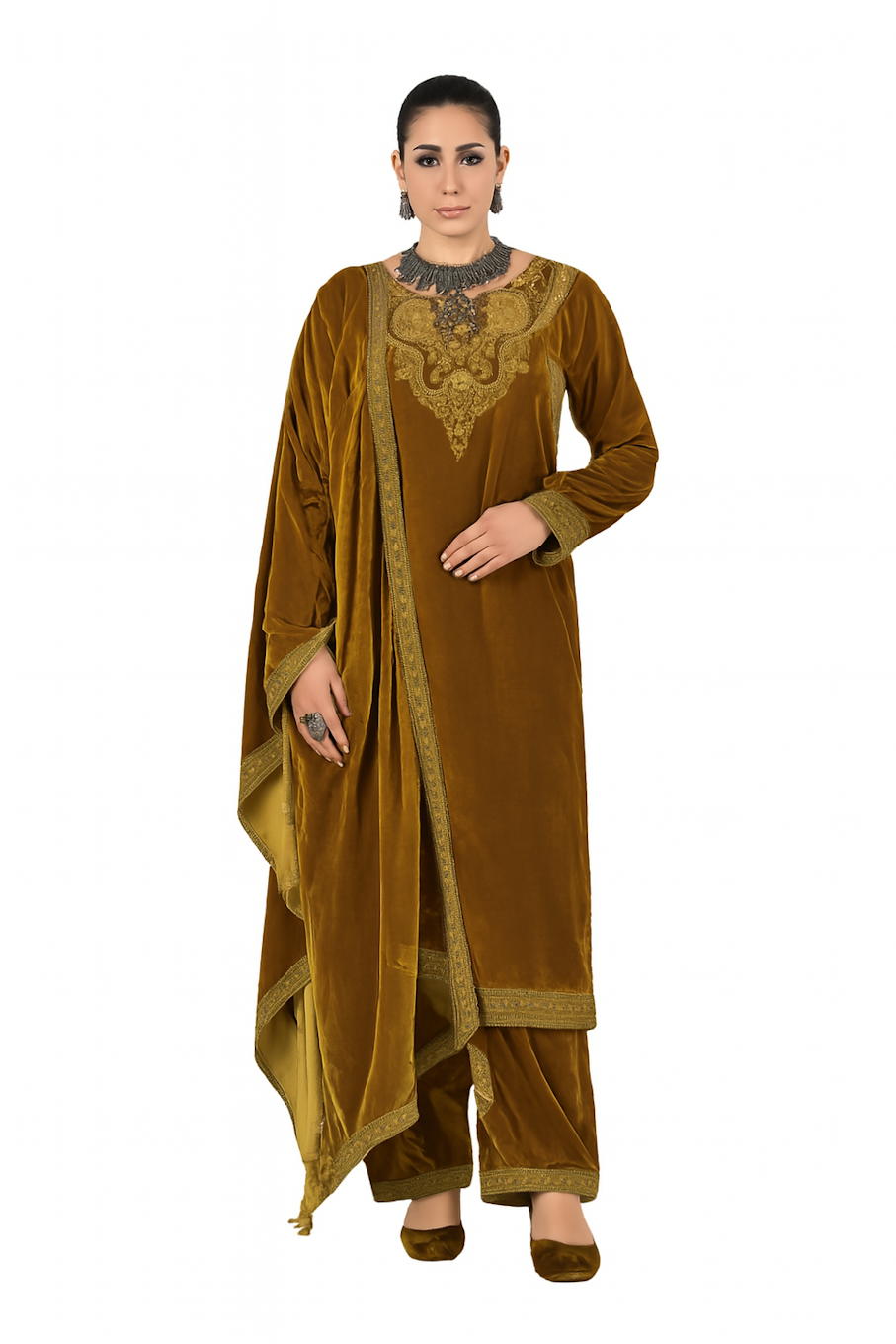 Women’s golden embroidery kurta set in size 4XL by Azure Hades, featuring intricate embroidery and traditional design.