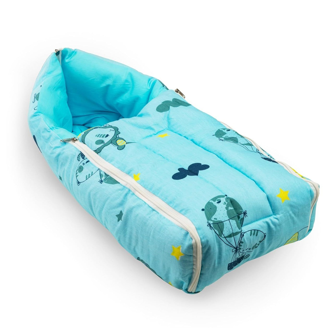 Amaranth Smokey 3-in-1 baby bed, sleeping bag, and carry nest made of soft cotton for kids and babies, shown in a cozy setup.