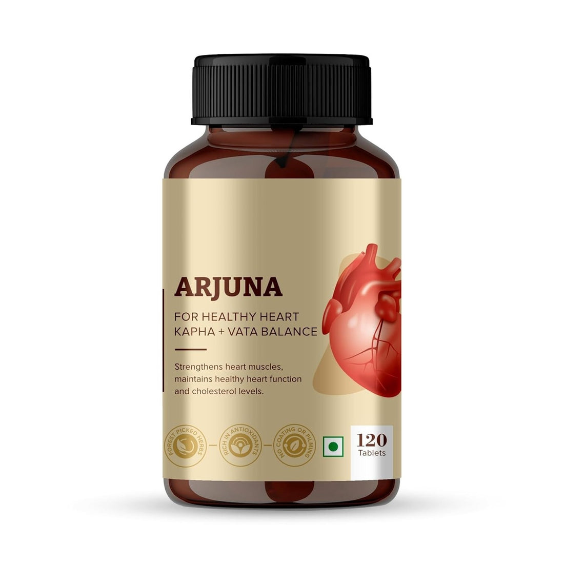 Pear Vanilla Arjuna Tablets for heart support, 120 count, natural herbal supplement for cardiovascular health.