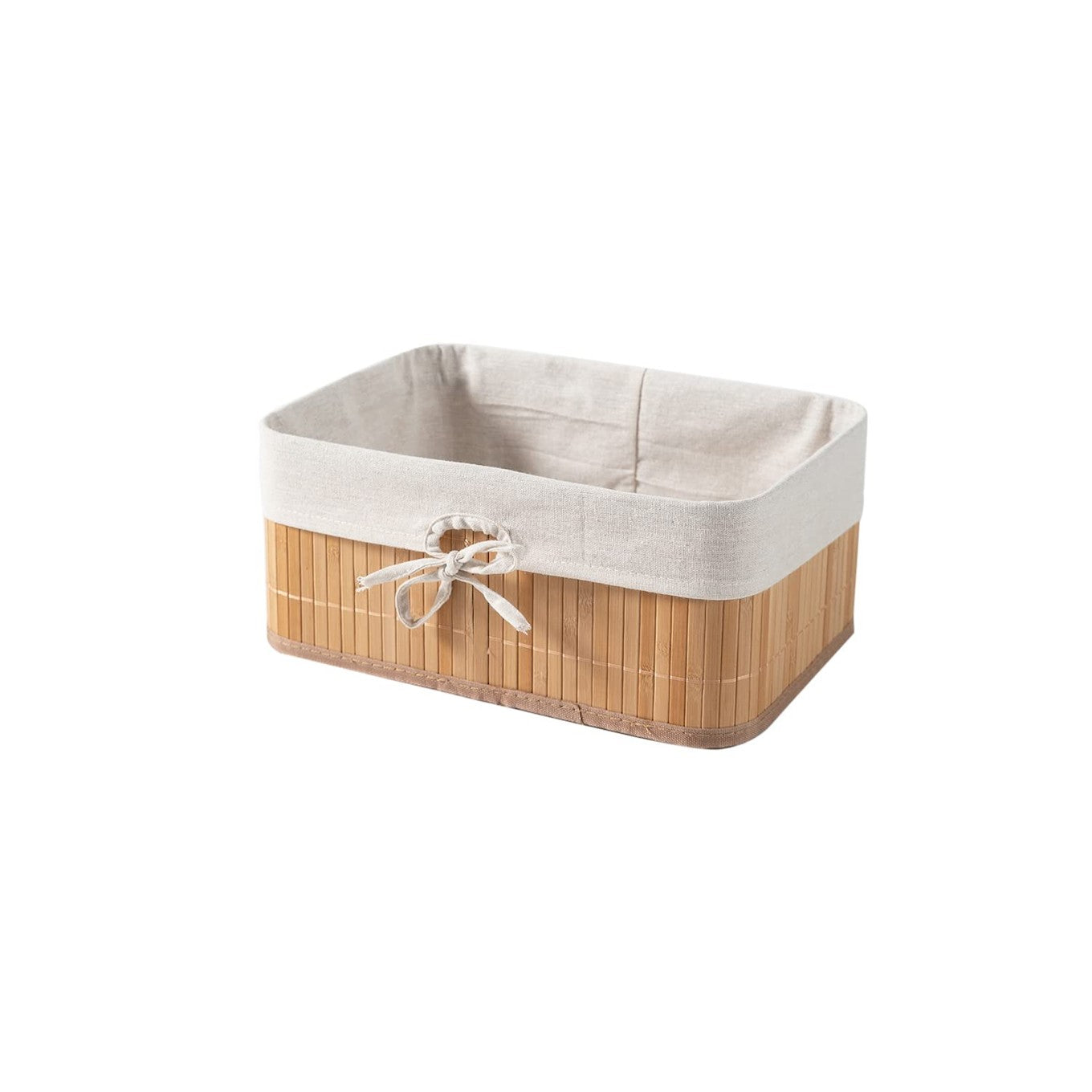 Eco-friendly bamboo rectangular storage basket by Amber Coco, featuring a natural finish and sturdy construction for home organization.