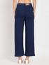 Women’s high rise navy blue denim jeans by Ochre Ourea, size 28, showing the front view with classic five-pocket design.