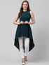 Women’s dark green high-low dress by Pear Summer Lilac, size L, showing flowing fabric and stylish design.