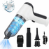 Amethyst Ophion cordless handheld vacuum cleaner with attachments for home cleaning, shown with tools in use on a surface.