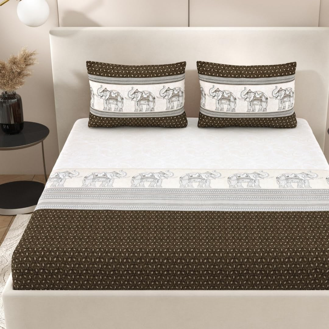 Cotton king bedsheet set with elephant print from Lilac Hercules, featuring a soft, comfortable fabric design for home bedroom decor.