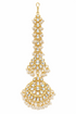 Elegant Matha Patti Maang Tikka set by Amaranth Beech featuring intricate jewelry design on shiny gold-tone metal.