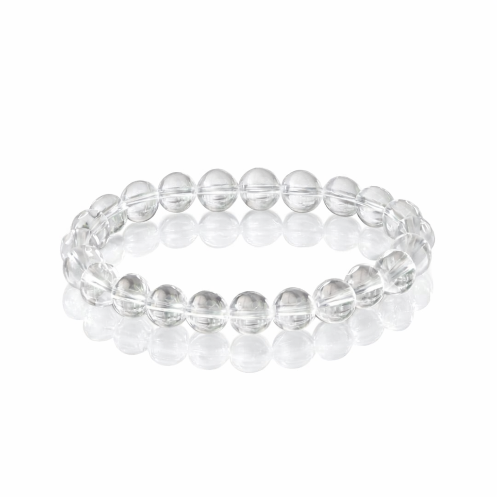 Clear crystal beaded stretch bracelet by Pear Smudge with sparkling transparent beads, perfect for elegant jewelry styling.