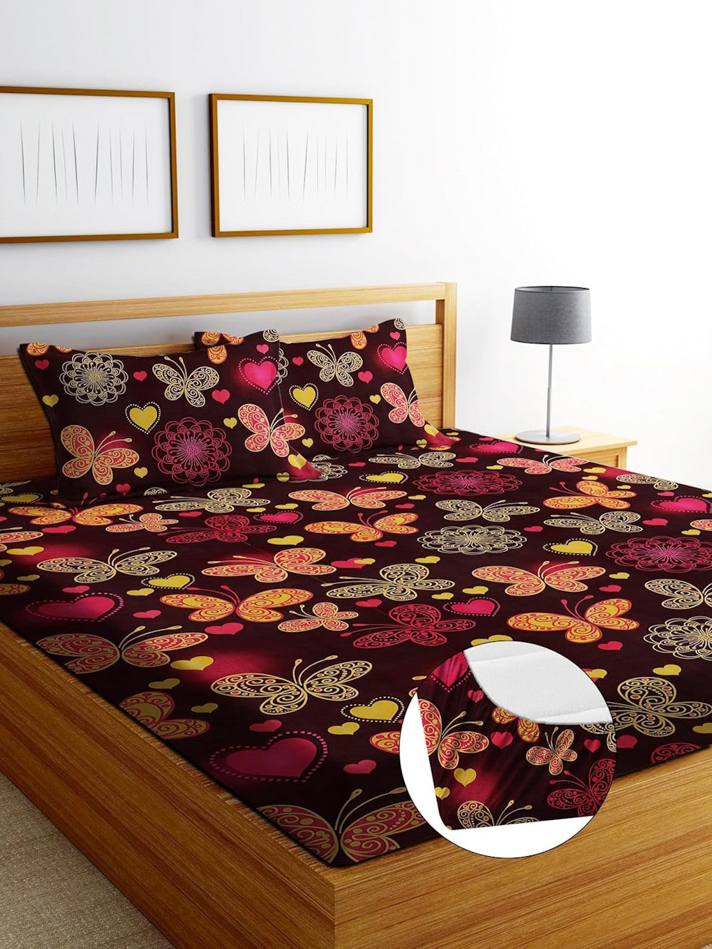 Violet Achilles Glace Cotton fitted king bedsheet set in white with subtle floral pattern, perfect for a stylish bedroom.