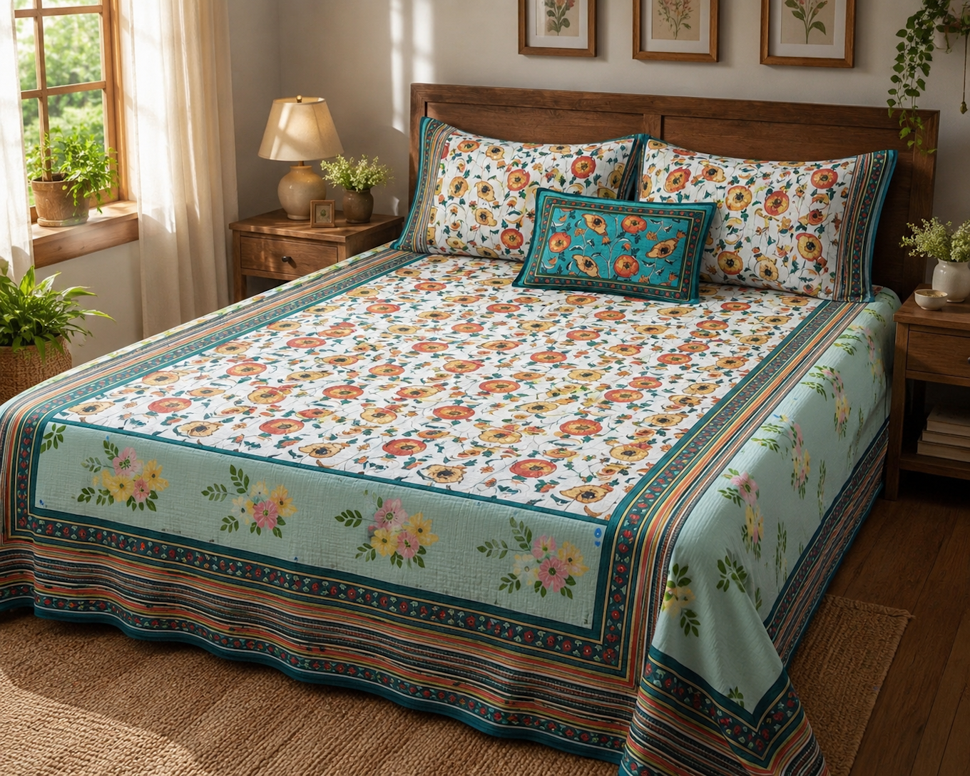 Amber Cronus premium king size bedsheet with soft, high-quality fabric and elegant design for a comfortable bedroom setting.
