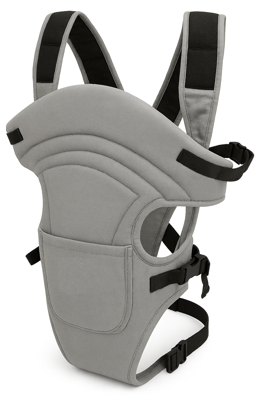 Green Thrace 3-in-1 ergonomic adjustable sling carrying bag in grey, designed for kids and babies, with padded straps and compact size.