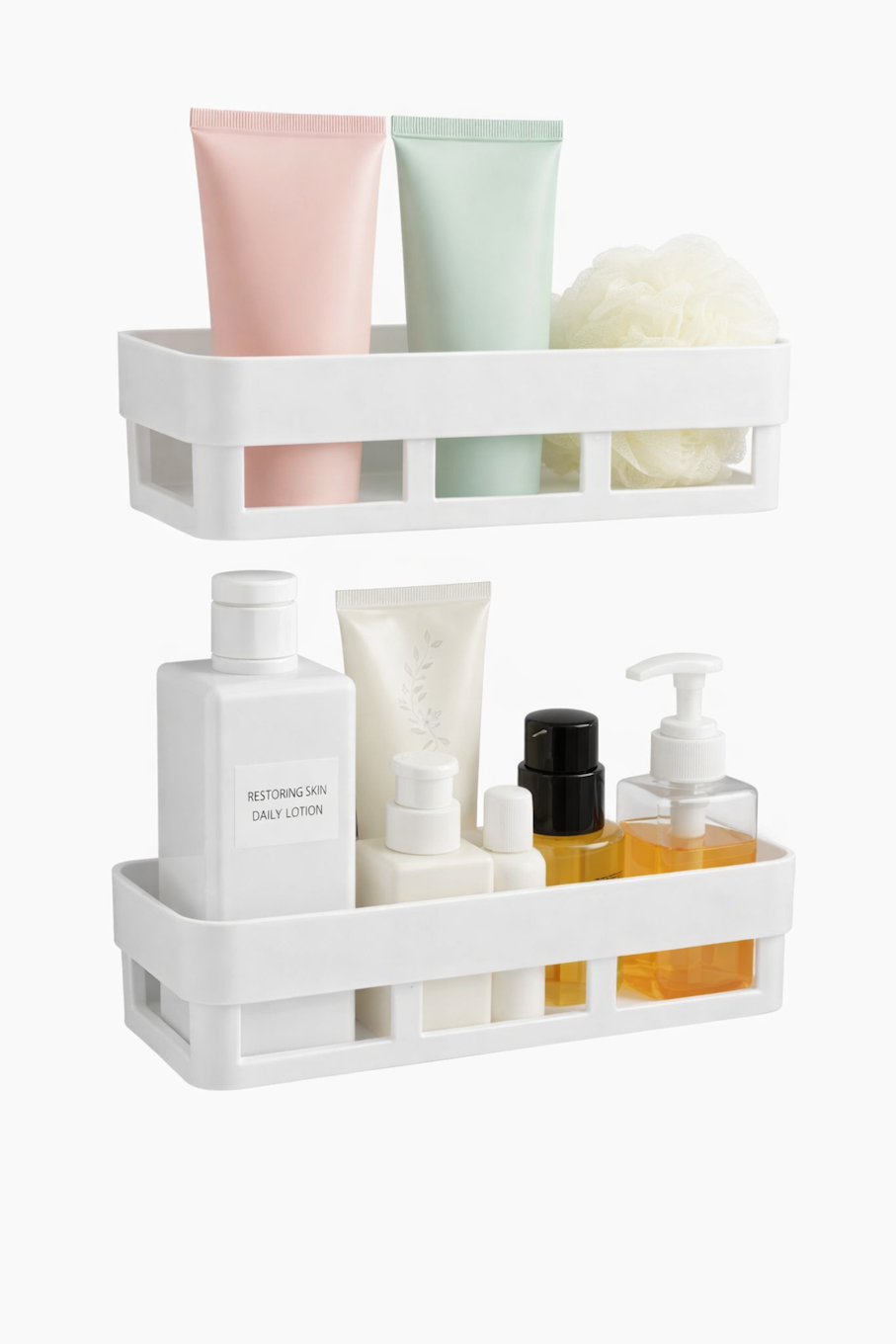 Ultramarine Nyx wall shelf rack for bedroom decor, wooden design with two shelves mounted on a white wall in a cozy bedroom setting.