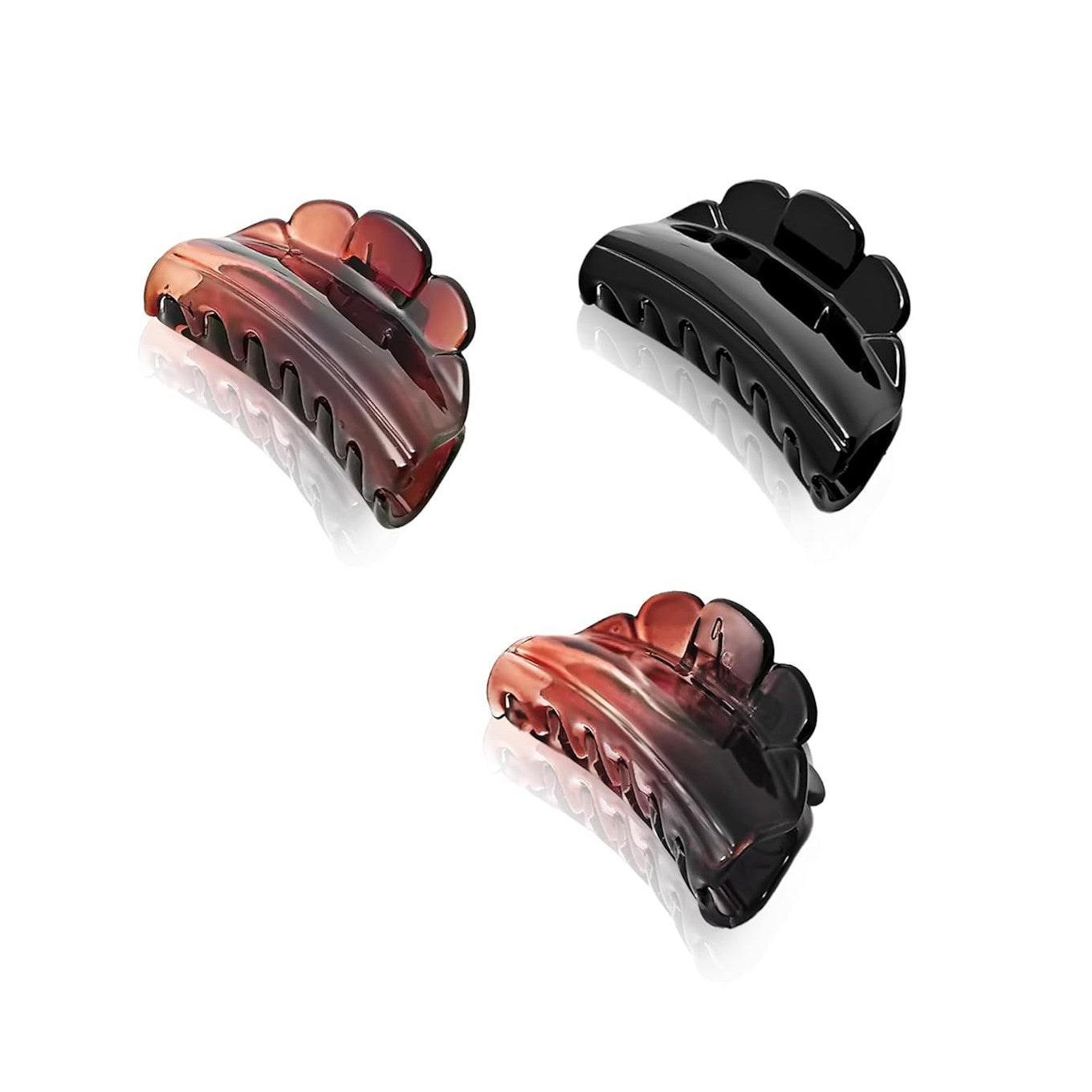 Set of three small beige hair claw clips from Beige Eros, perfect for securing hair in stylish accessories.