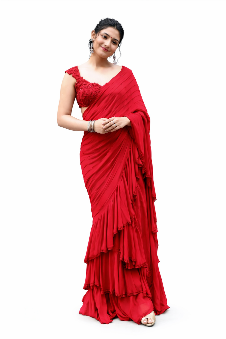 Elegant traditional saree for women by Gold Clymene, featuring intricate patterns and vibrant colors.