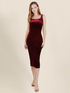 Women’s maroon velvet bodycon dress by Pear Summer Lilac, size small, fitted and stylish for elegant occasions.