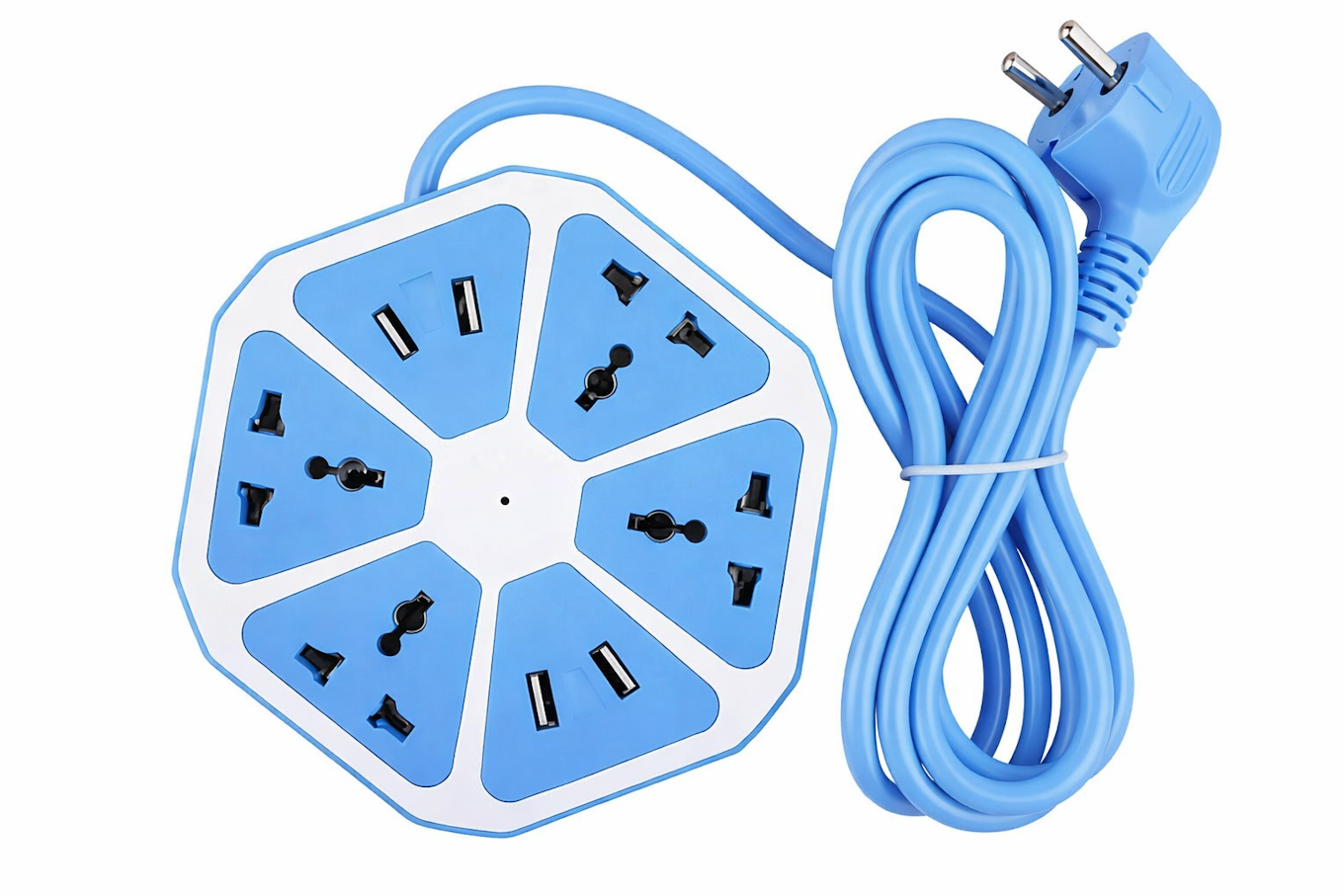King7054 power strip for home and office, featuring multiple outlets and USB ports for versatile tech accessory use.