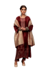 Red women’s designer embroidery kurta set by Purple Apricot, with intricate embroidery and matching dupatta, size XS.