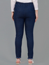 Women’s high rise navy blue denim jeans by Ochre Ourea, size 28, displayed on a model showing fit and style.