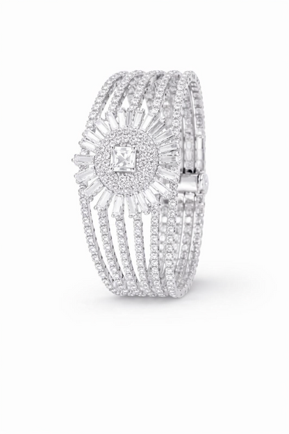Elegant multi-layered crystal statement bracelet for women by Jade Iphigenia, featuring sparkling crystal accents and intricate design.