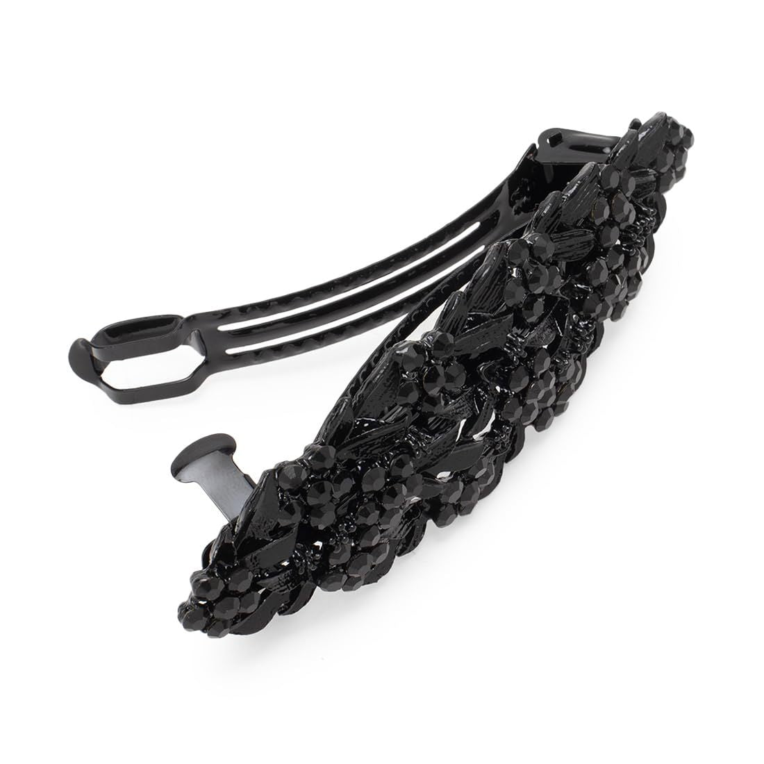 Black floral barrette hair clip by Beige Eros, decorative hair accessory with floral design for stylish hair styling.