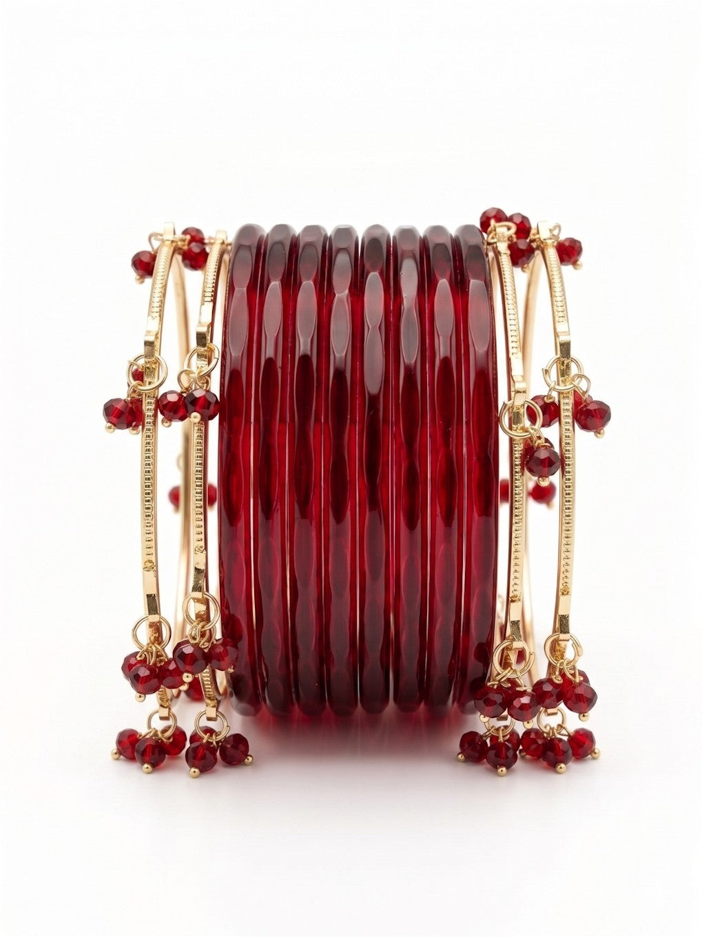 Magenta Trillium wedding designer bangle set featuring intricate gold and gemstone accents, perfect for special occasions.