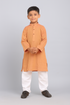 Kids cotton kurta pajama set in peach, traditional ethnic wear for children, size 4-5 years, by Tan Dione.
