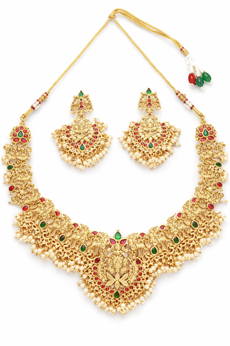 Bronze Perseus fashion jewelry set featuring modern design with matching necklace and earrings, stylish jewelry for women.