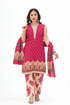 Elegant pink embroidered kurta pant dupatta set for women by Amaranth Almond, showcasing intricate embroidery and traditional style.