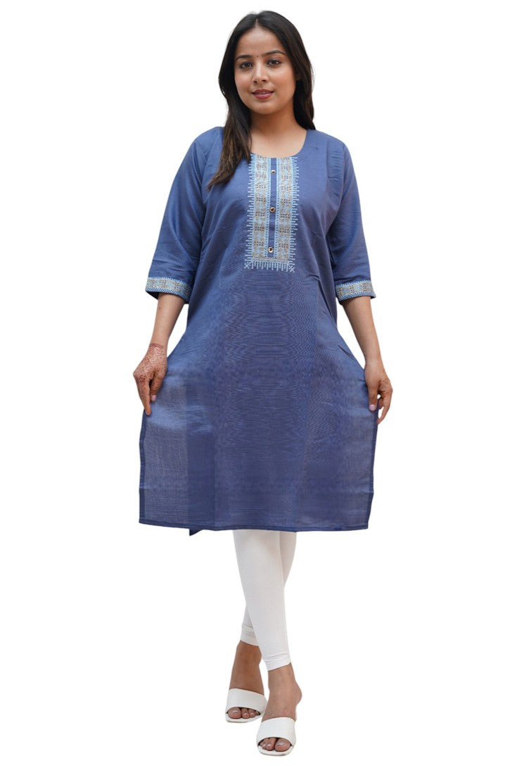 Elegant Rayon knee-length kurti for women by Copper Eurybia featuring intricate design and traditional style.