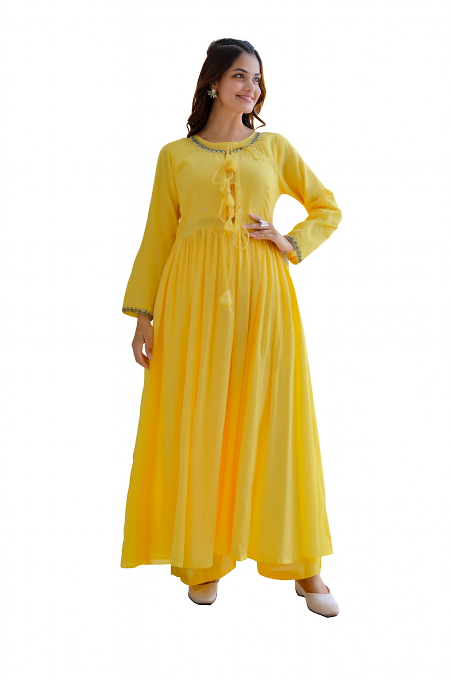 Women’s ethnic kurta and pant set by Brown Hestia, featuring a colorful traditional kurta with matching pants.