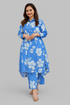 Blue floral printed kurta set for women by Magenta Icarus, featuring elegant design and size XL, perfect for stylish occasions.