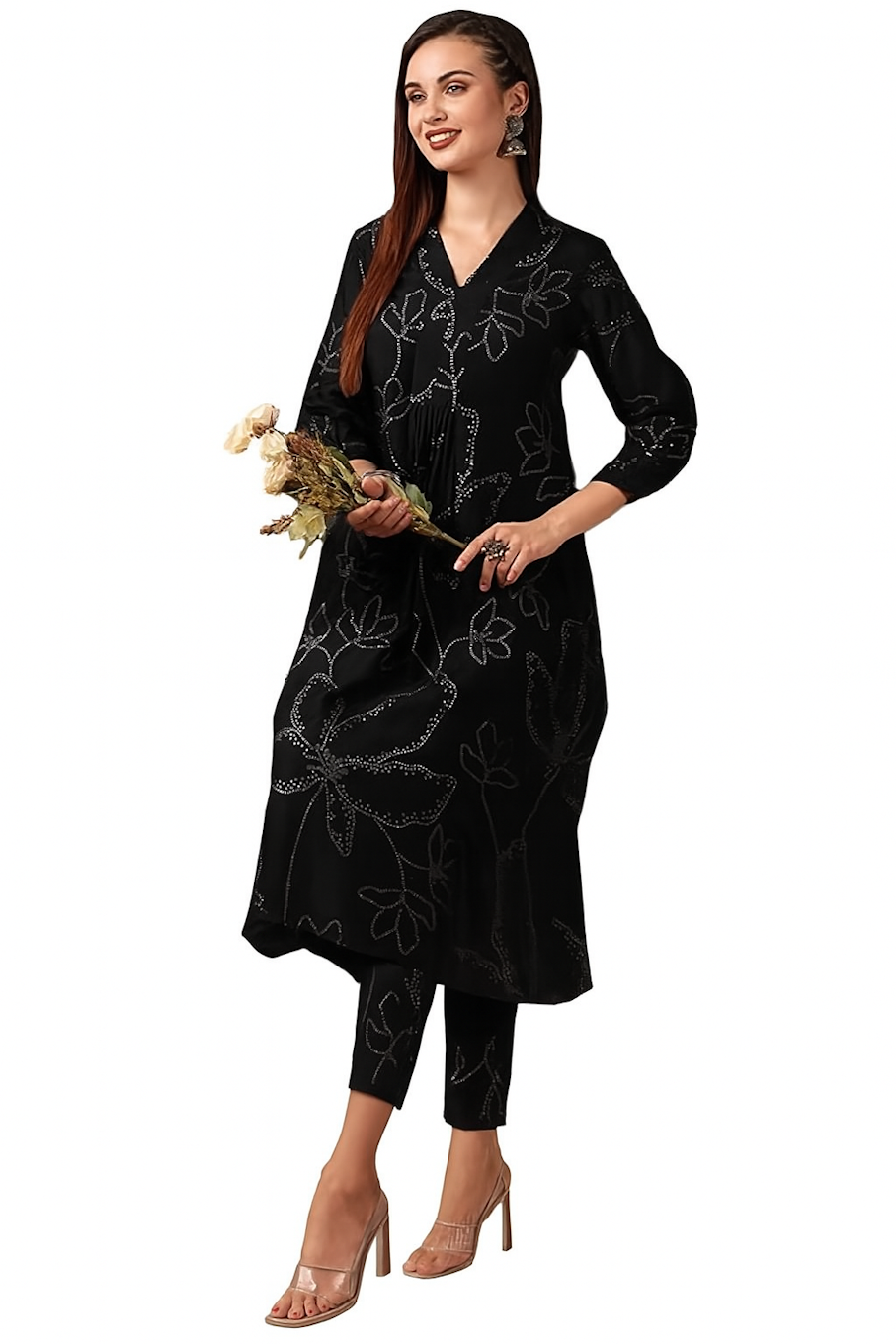 Women’s black festive wear Kurta set by Cerise Artemis, featuring a stylish traditional look with intricate detailing.
