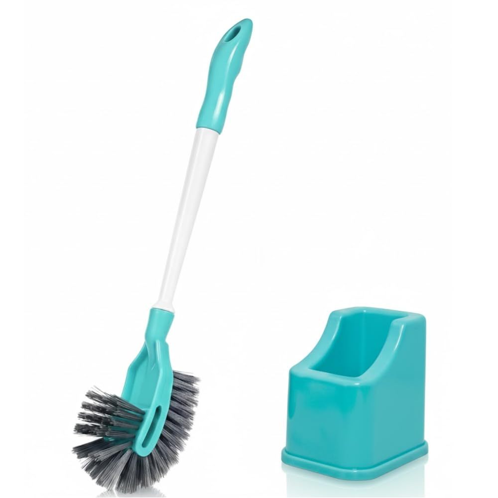 Hockey style toilet brush with holder in white and black, designed for bathroom cleaning by Pear Eucalyptus.