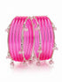 Magenta Trillium designer bridal bangle set with bead charms, featuring elegant jewelry and watch-style bracelets for special occasions.